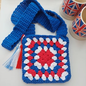 Crochet Shoulder Bag Cotton Red White Blue Bag Union Jack