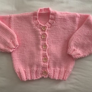 Girls Cardigan Pink Flower Buttons Cardigan Unisex Hand Knitted 1 to 2 years