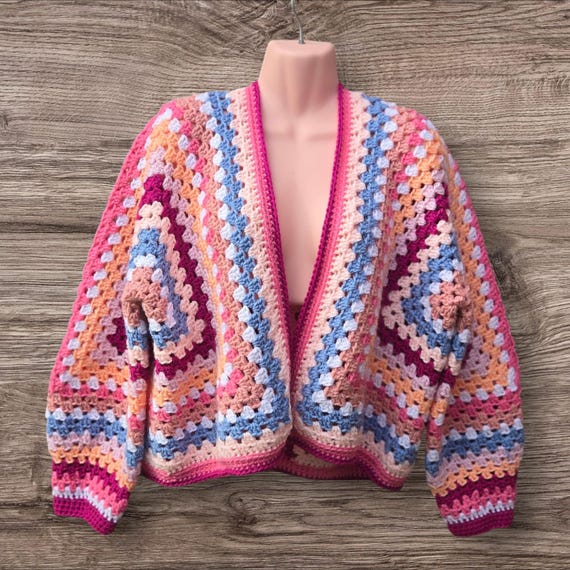 Crochet Cardigan Cropped Pink Blue Lilac Summer Spring Campfire