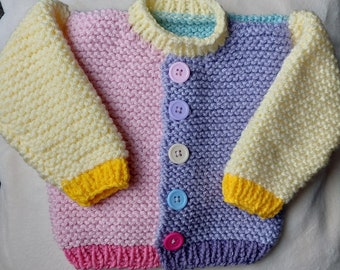 Pastel Rainbow Cardigan 12m 1 Year Hand Knitted