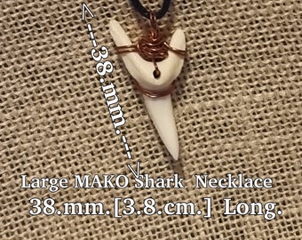 38.mm Large Australian Mako Shark Tooth Necklace Pendant Wire  Wrapped Comes With Free 1.5 mm Fully Adjustable Waxed Cord.