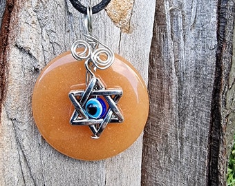 Red Aventurine Protection Pendant Evil Eye  Necklace On A Free Fully Adjustable Waxed Cord
