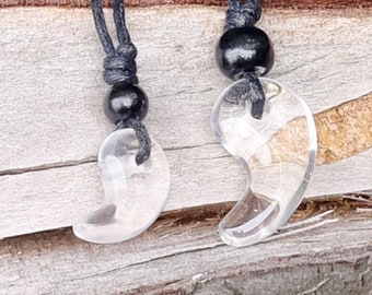 Japanese Shinto  Protection Clear Quartz Magatama  Necklace Pendant  On A Free Fully Adjustable Black Waxed cord 2 Size Choices.