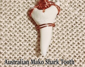 Australian Mako Shark Tooth Necklace Hand Wrapped In Copper Wire With Free 1.5 mm Fully Adjustable Waxed Cord Tooth Size 35.mm 3.5.cm