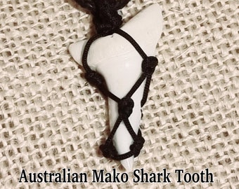 Australian Mako Shark Tooth Necklace Waxed Cord Hand Wrapped With Free 1.5 mm Fully Adjustable Waxed Necklace  Cord Tooth Size 37.mm  3.7.cm