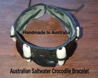 Genuine Handmade Beautiful Australian Saltwater Hornback  Crocodile Wristband With Large  Teeth WW CITES Registered  Product ID Tag.