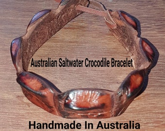 Genuine Handmade Beautiful Large  Australian Saltwater Hornback Crocodile Brown Wristband With Registered WW CITES  Product ID Tag Included