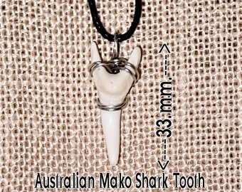 Australian Mako Shark Tooth Necklace Wire Hand Wrapped With Free 1.5 mm Fully Adjustable Waxed Cord Size  33.mm 3.3.cm