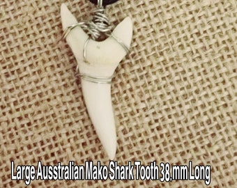 Australian Mako Shark Tooth Necklace Wire Hand Wrapped With Free 1.5 mm Fully Adjustable Waxed Cord Size  38.mm 3.8.cm