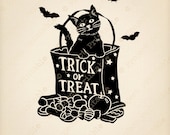 HALLOWEEN Fabric Transfer - Trick or Treat Cat - Instant Digital Download Printable Party Clipart Clip Art Graphics - T-shirt Print Iron On