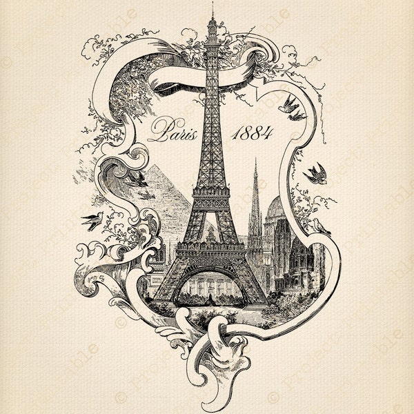 EIFFEL tower Paris Printable Instant Download Fabric Image Transfer Pretty Shabby Chic clipart France French graphics Digital Scrapbooking