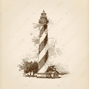 Instant Digital Download Printable Vintage LIGHTHOUSE illustration Bathroom Clip Art SEA BEACH Graphics iron on Fabric Transfer Image image 2