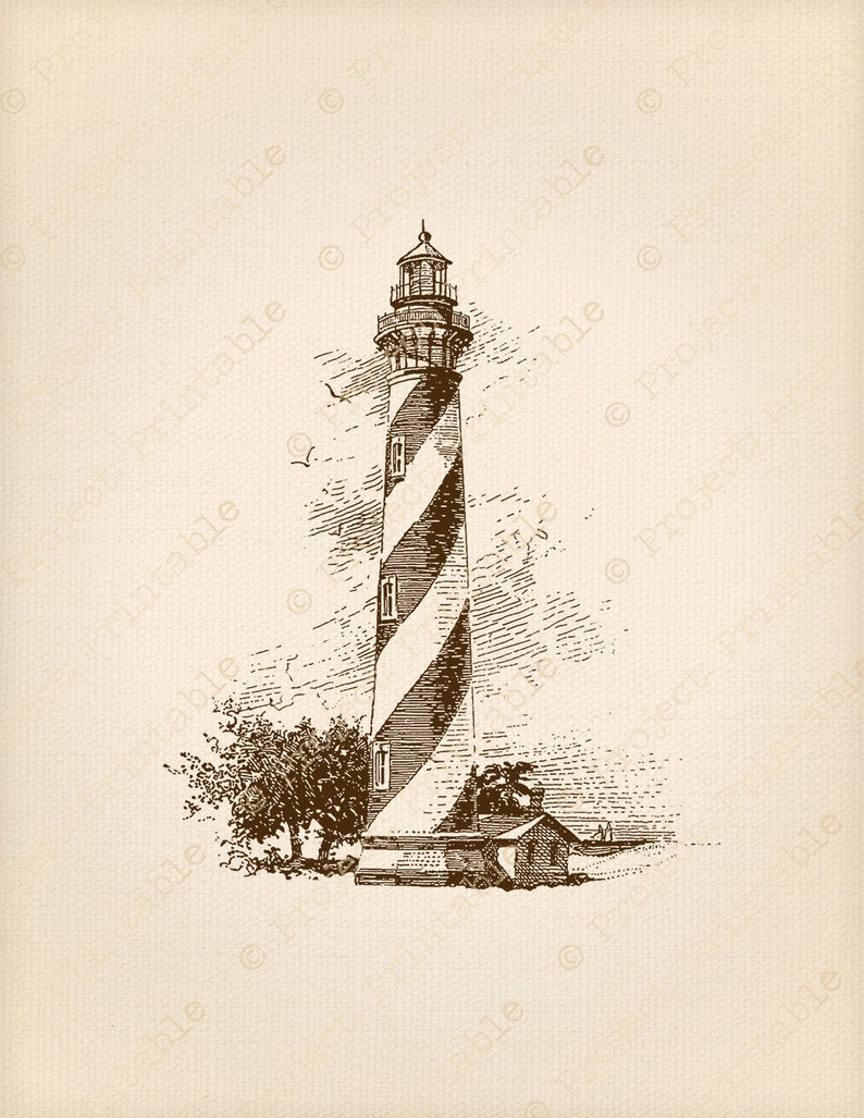 Instant Digital Download Printable Vintage LIGHTHOUSE illustration Bathroom Clip Art SEA BEACH Graphics iron on Fabric Transfer Image image 2