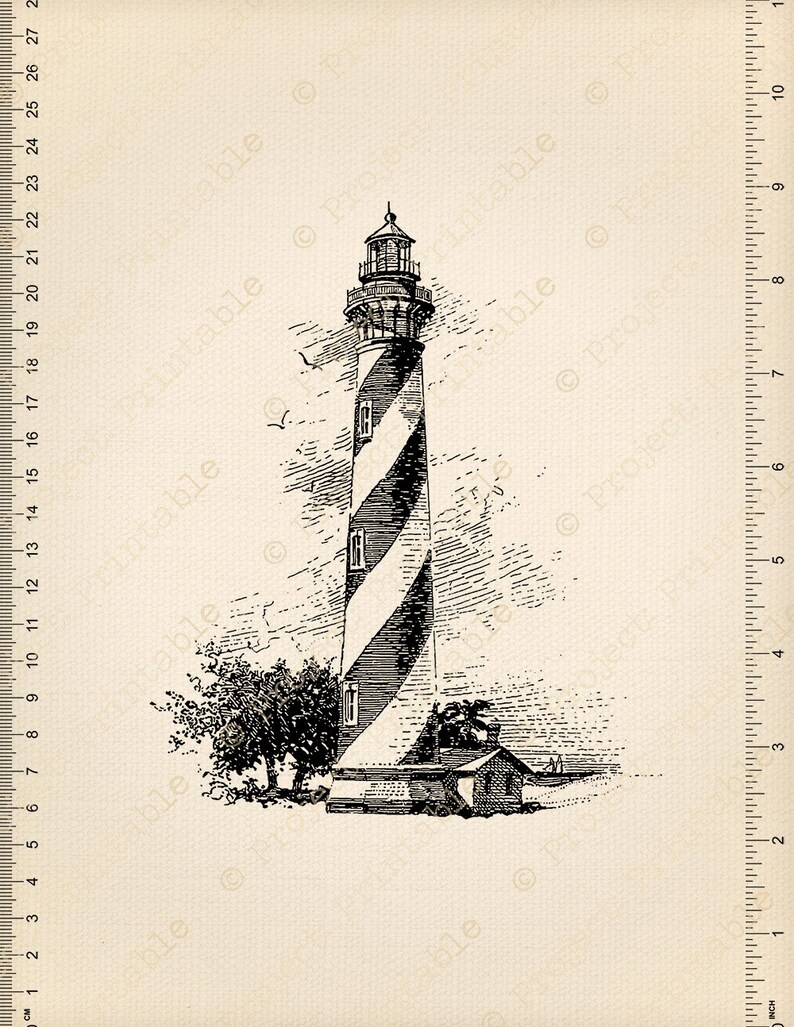 Instant Digital Download Printable Vintage LIGHTHOUSE illustration Bathroom Clip Art SEA BEACH Graphics iron on Fabric Transfer Image image 3