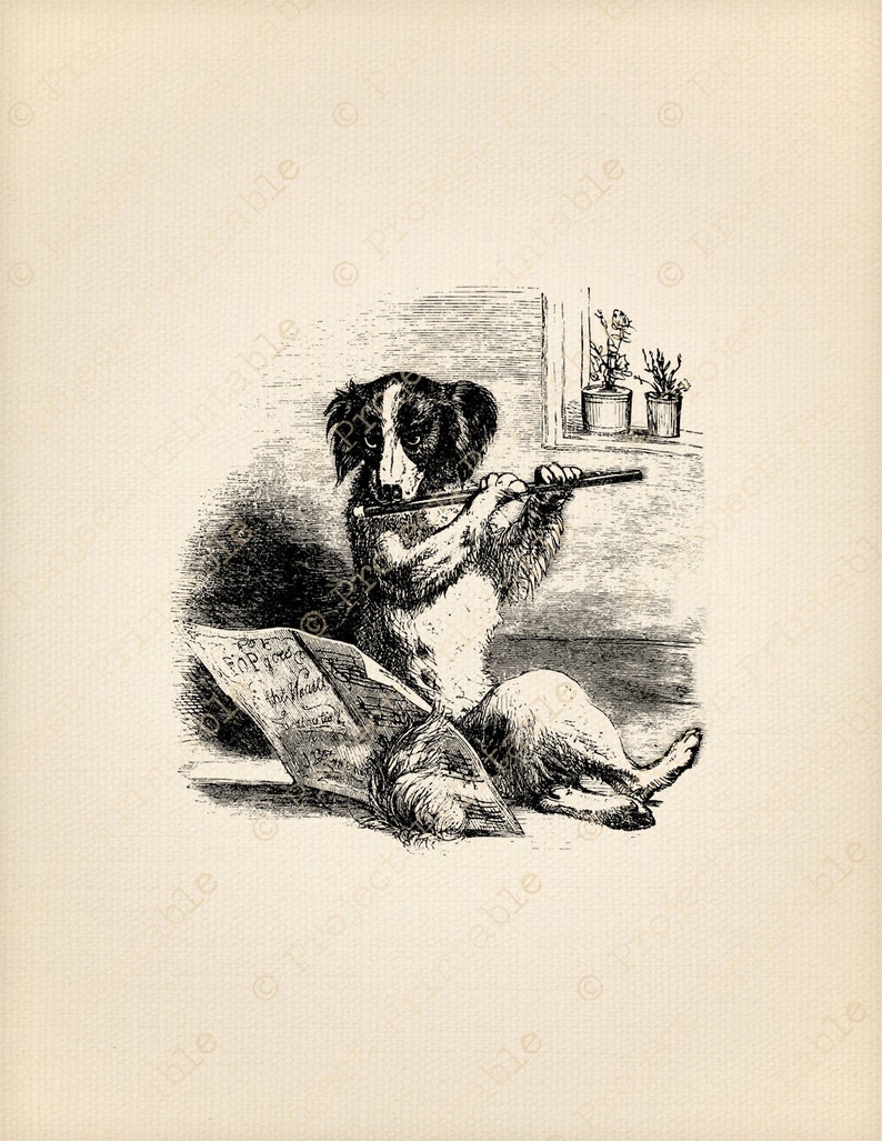 Instant Digital Download Printable DOG Playing Flute Etsy