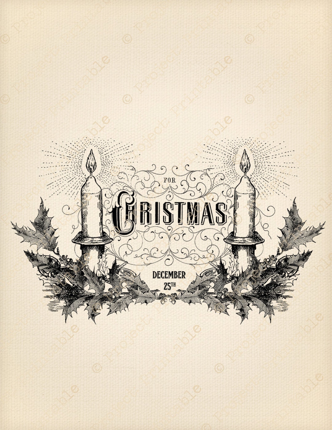 CHRISTMAS Fabric Image Transfer Instant Download Printable Holly Candle ...