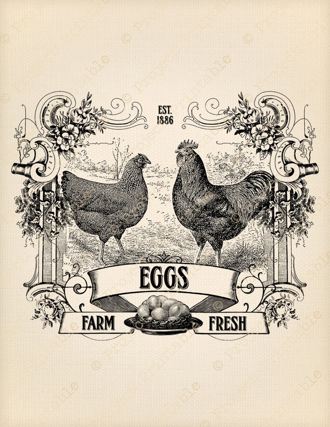 Instant Download Printable Farm Fresh Eggs Sign Chicken Rooster Hen ...
