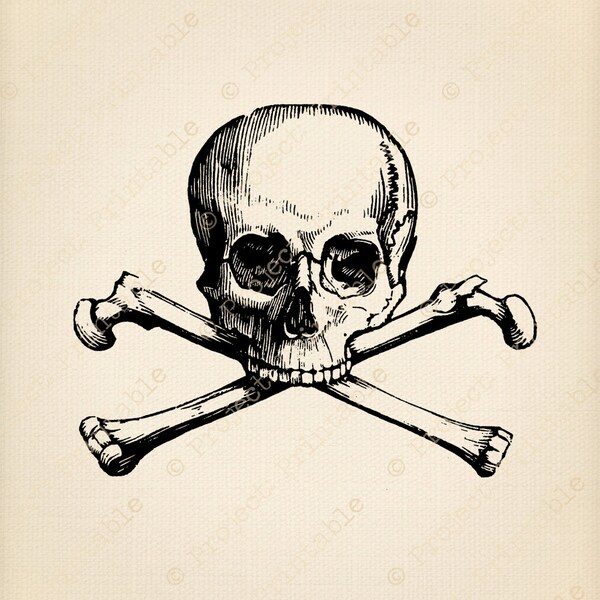 SKULL AND CROSSBONES - Instant Download Skeleton Pirate Graphics - Fabric Transfer - Printable Digital clipart