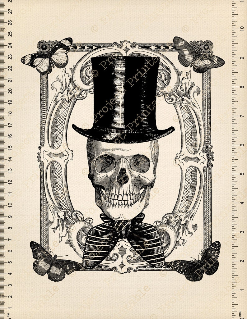 Instant Download SKULL Top Hat Bow Tie Halloween DIGITAL Etsy