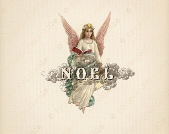 CHRISTMAS Instant Download Printable COLOR noel ANGEL - Fabric Image Transfer - angel graphics clipart Holiday Clip Art Print Iron On