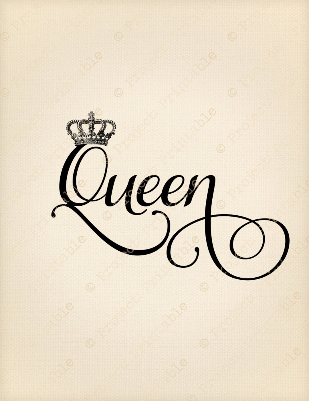 Instant Download Printable QUEEN &amp; CROWN Image Transfer to Wood, Fabric, Burlap Digital Collage ...