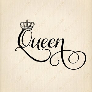 Instant Download Printable QUEEN &amp; CROWN Image Transfer to Wood, Fabric, Burlap Digital Collage ...