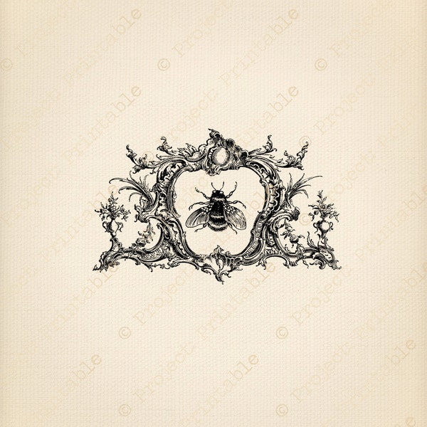 Vintage Honey Bee in ornate frame - Instant download digital printable image clipart - fabric transfer - iron on to fabric, burlap etc