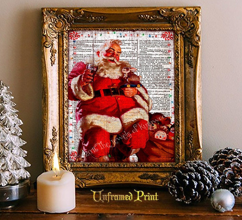 Vintage Santa Clause Dictionary Art Print Picture Christmas Poster Holiday Gift