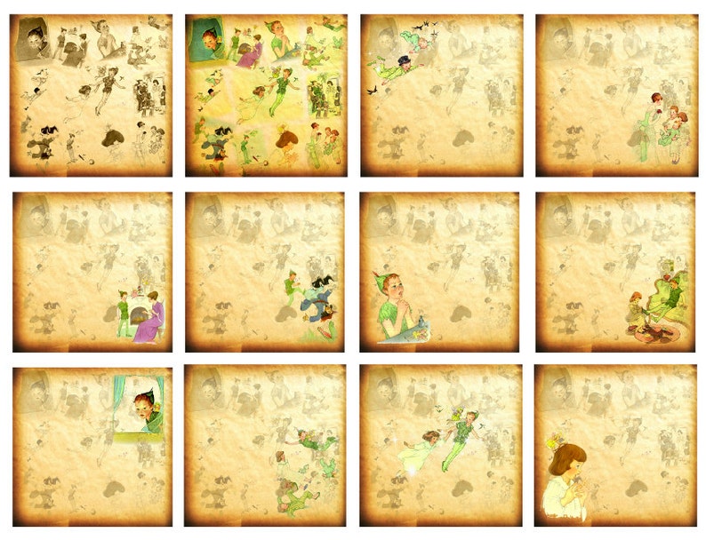 Peter Pan Scrapbook Paper Vintage Peter Pan Prints Diy Etsy