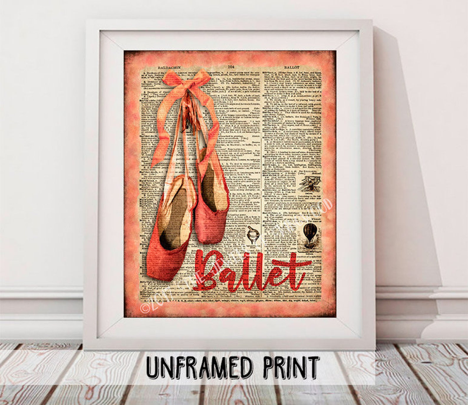 ballet shoes art print christmas gift marilyn monroe quote art dance studio art gift for her ballet shoes dictionary art dance t