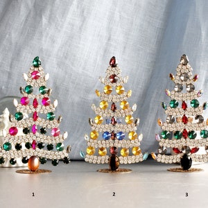 Vintage tabletop christmas tree Rhinestone Christmas Tree Vintage Rhinestones jeweled christmas tree decoration Czech jeweled christmas tree