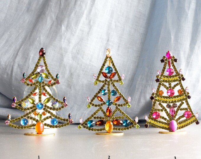 Framed Jewelry Christmas Tree Lighted / Jeweled Beaded Garland