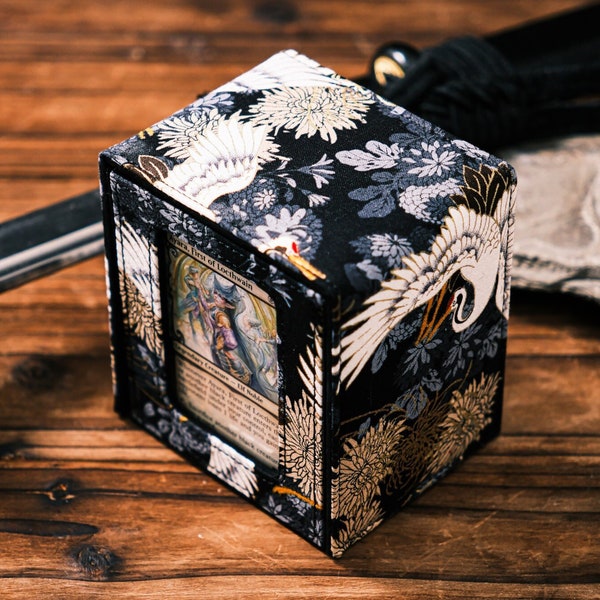 The Shogun (Midnight Cranes) - Kimono Fabric Deck Box with Window Display