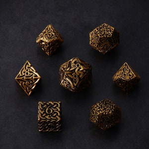 Endless Order Polyhedral Dice Set - Extra Large & Heavy Metal Gold Celtic Dice for DND Pathfinder Call of Cthulhu Dungeons and Dragons DnD5e