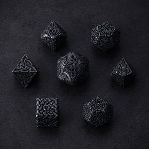 Endless Darkness Polyhedral Dice Set - Extra Large Metal Tarnished Black for DnD Pathfinder Call of Cthulhu Dungeons and Dragons RPG DnD5e