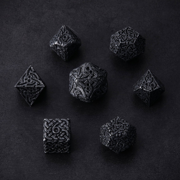 Jeu de dés polyédriques Endless Darkness - Très grand métal noir terni pour DnD Pathfinder L'appel de Cthulhu Donjons et Dragons RPG DnD5e