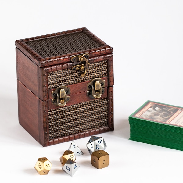 Elven Vault (Chainmail) - Wooden Deck and Dice Box for Trading Card Games, DnD Spell Cards, and Dice and Counters
