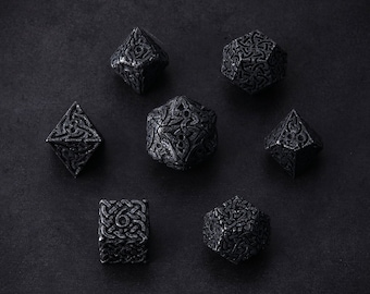 Endless Darkness Polyhedral Würfel Set - Extra Large Metal Matt Schwarz für DnD Pathfinder Call of Cthulhu Dungeons and Dragons RPG DnD5e