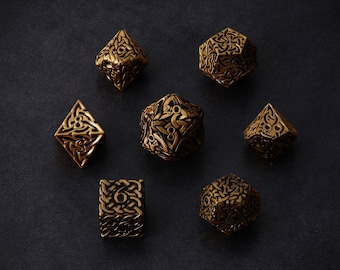 Endless Order Polyhedral Dice Set - Extra Large & Heavy Metal Gold Celtic Dice for DND Pathfinder Call of Cthulhu Dungeons and Dragons DnD5e