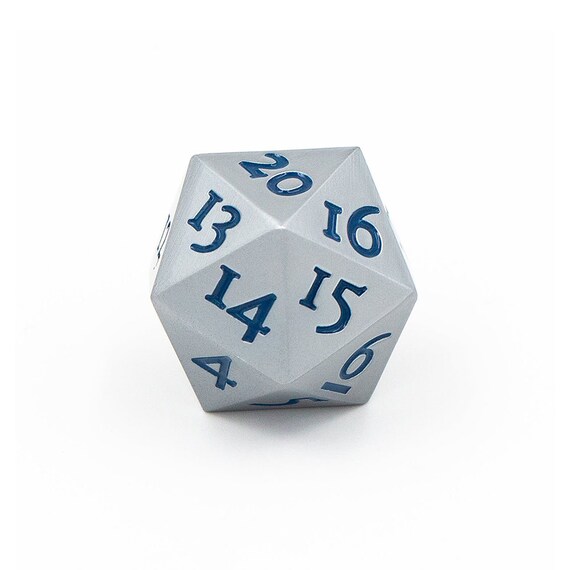 Metal D20 Dice Silver Finish Spindown Countdown Extra Large Extra Heavy Mtg Magic The Gathering Life Counter - 
