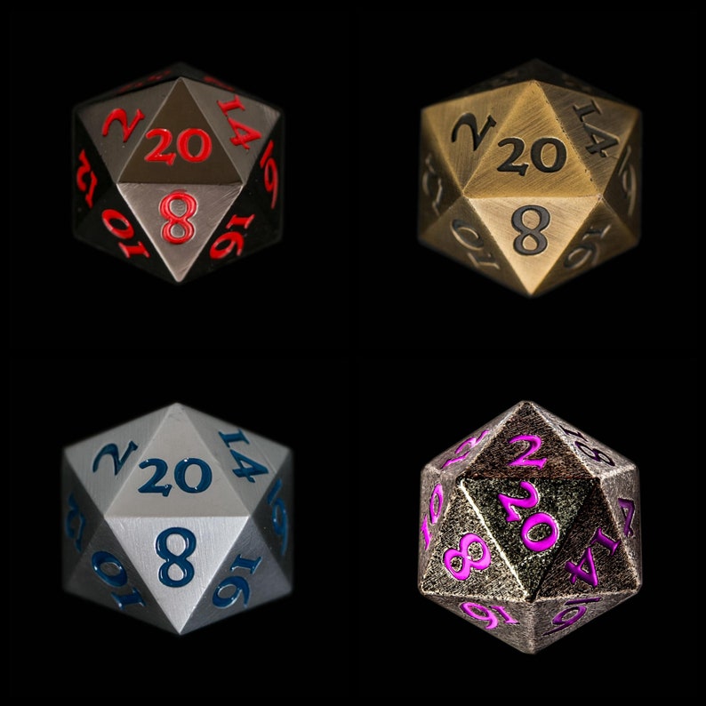 Metal Standard D20 Dice Black Steel Finish Extra Large Extra Heavy DND Dungeons and Dragons Pathfinder Call of Cthulhu Tabletop RPG Dice Mix Set of 4x D20s