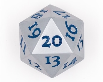 Metal D20 Dice Silver Finish Spindown Countdown Extra Large Extra Heavy MTG Magic the Gathering Life Counter