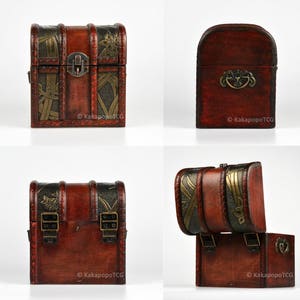May include: A set of four wooden treasure chests with intricate carvings and metal accents. The chests are closed and have a vintage look.