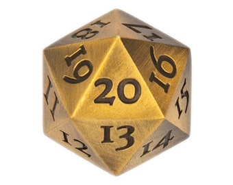 Metal D20 Dice Gold Finish Spindown Countdown Extra Large Extra Heavy MTG Magic the Gathering Life Counter