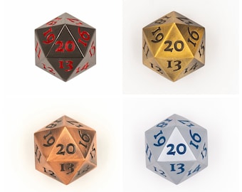 Metal Spindown D20 Dice Set of 4 Extra Large Extra Heavy Count Down Dice Copper Black Silver Gold