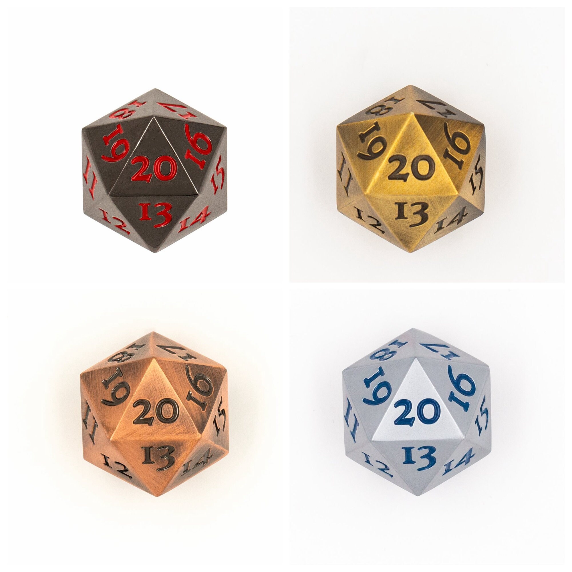 Metal Poly D20 Dice Gold 20 Sided Die RPG Spindown Spin Down D&D Pathfinder 5e 