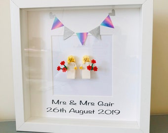 Lego Bride & Groom Wedding Day Frame | Mr And Mrs | Mr And Mr | Mrs And Mrs | Wedding Gift | Personalised Lego Gift | Quirky Wedding Gift