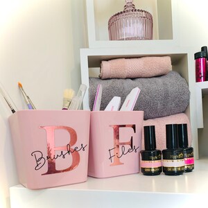 Personalised monogram makeup pot, nail art brush holder, pen pot, nail file storage