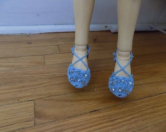 Sky blue cross strap flats for MSD.