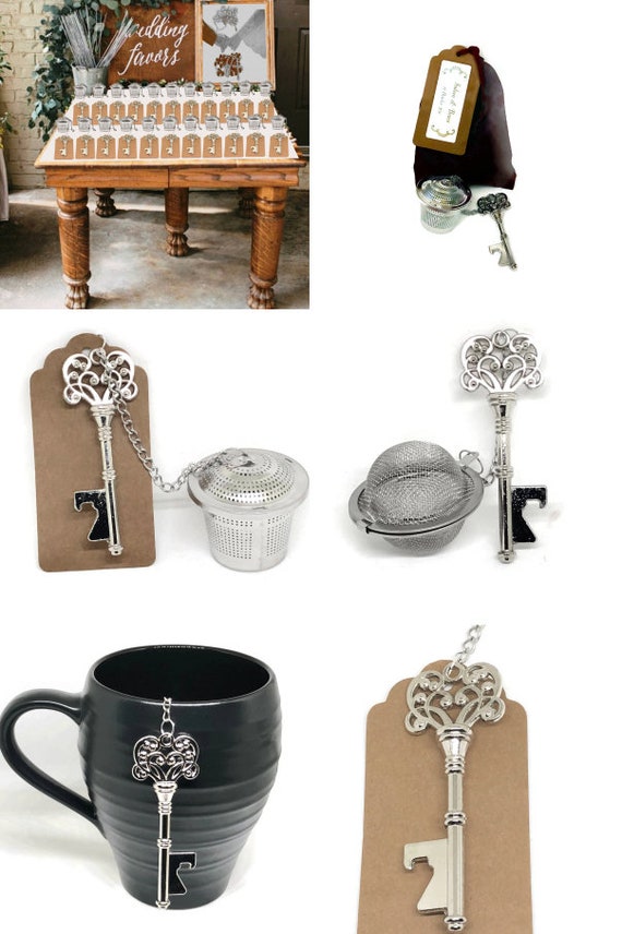 Unique Wedding Favor Set Of 20 Tea Infuser And Rustic Key Bottle Opener Wedding Favors Guests Thank You Gift Bridal Party Gift Bridal Shower